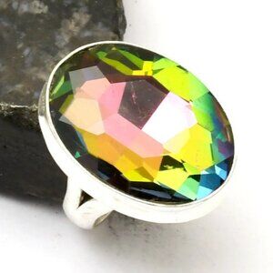 Mystic Topaz Gemstone Sterlig Silver Handmade Ring SZ 7